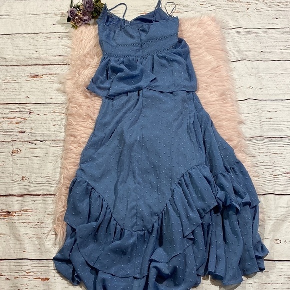 NWOT AEOM Blue Textured Ruffle Tiered Maxi Dress sz S - Picture 8 of 9